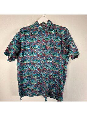 Avi Collection Kahala Mens Hawaiian Button-Up Shirt Large Handcrafted Fish Print